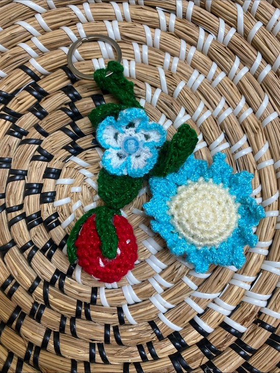Hand Crafted Accessories - Handmade Crochet Flower & Strawberry Keychain - Choose 1